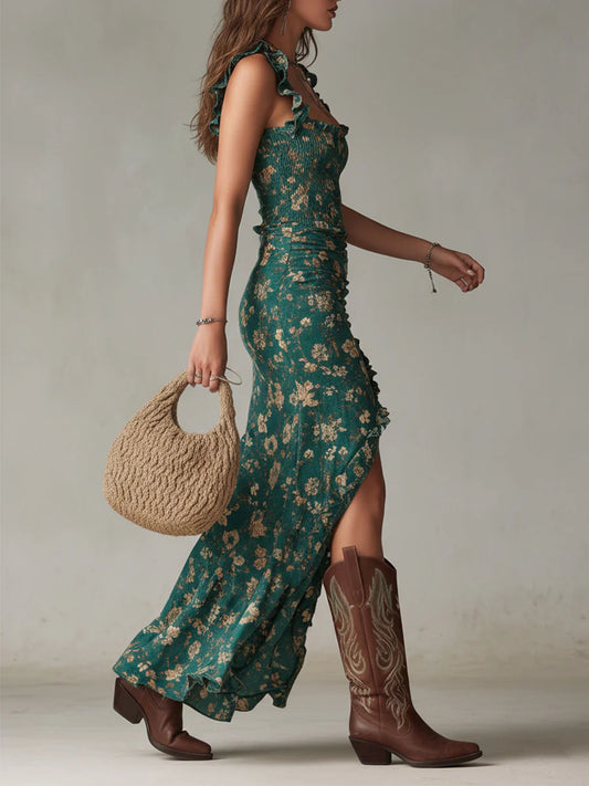 Fernhaven – Green Ruffle-Sleeve Maxi Dress