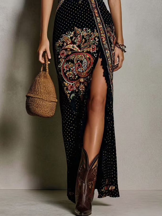 Solstice Muse – Deep-V Bohemian Maxi Dress