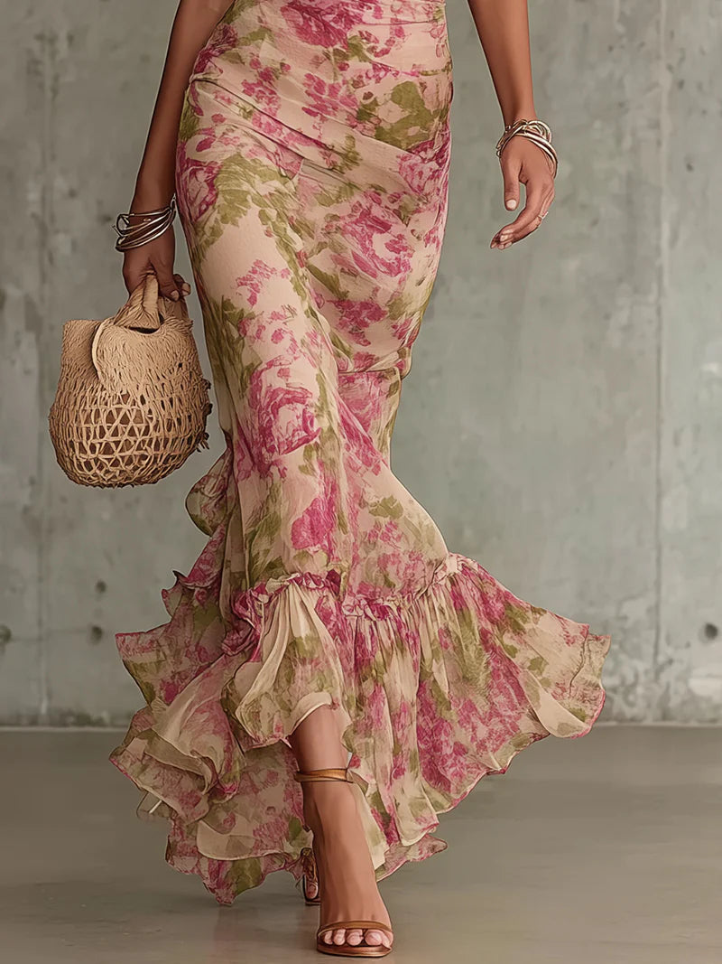 Rosewood Revival – Vintage Rose Puff-Sleeve Maxi Dress