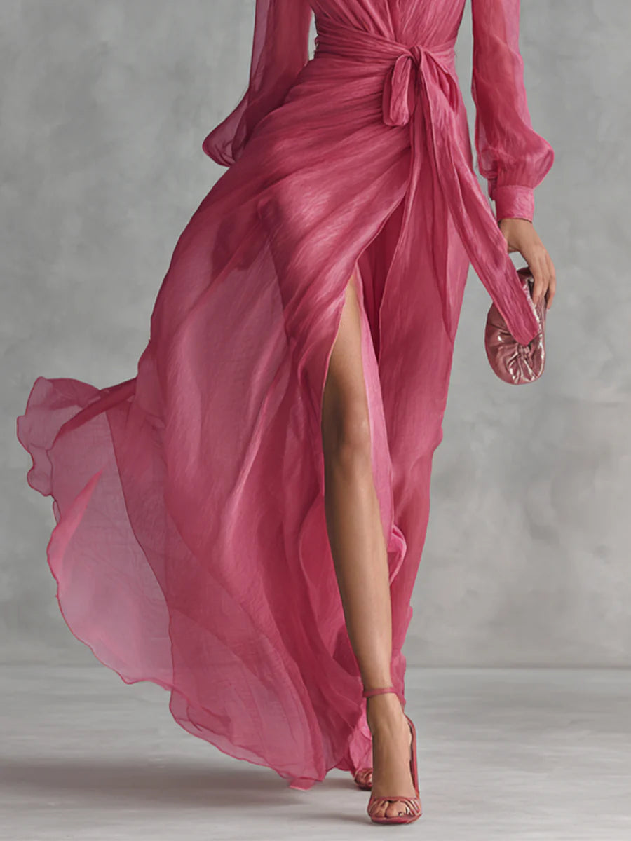 Beatrice – Elegant Chiffon V-neck Tie-waist Long Dress