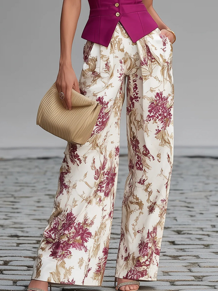 Petal Parade – Pink Vest & Floral Wide-Leg Pant Set