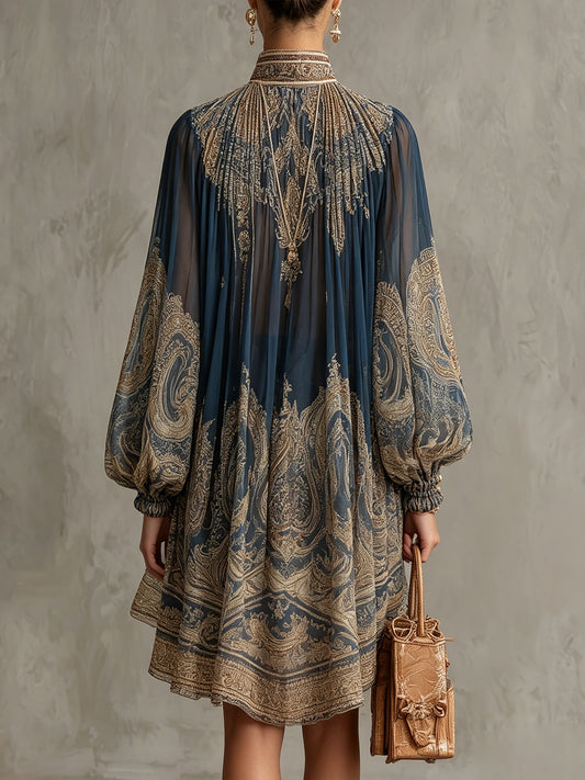 Cobalt Baroque – Baroque-Print Chiffon Mini Dress