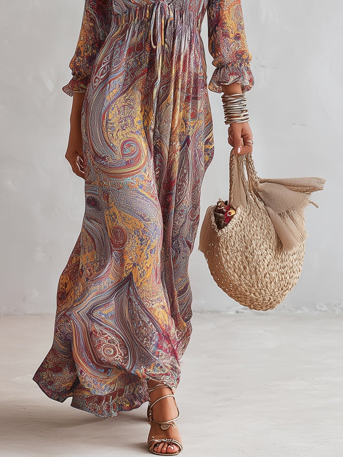 Paisley Caravan – Paisley Deep-V Chiffon Maxi Dress