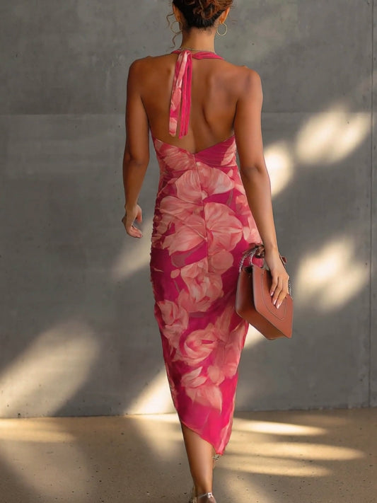 Fuchsia Flame – Sleeveless Floral Bodycon Dress
