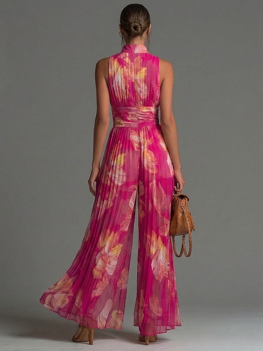 Magenta Mirage – Floral Pleated Chiffon Jumpsuit