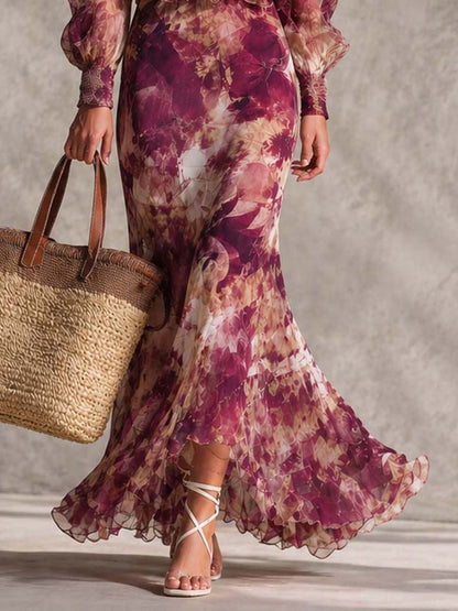 Rosy Skies – Off-Shoulder Chiffon Maxi Dress