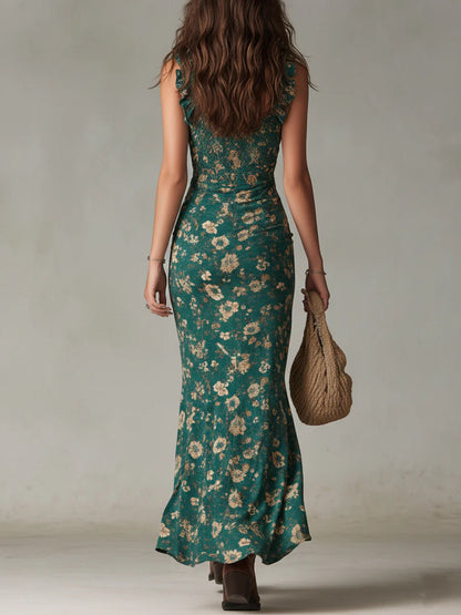 Fernhaven – Green Ruffle-Sleeve Maxi Dress