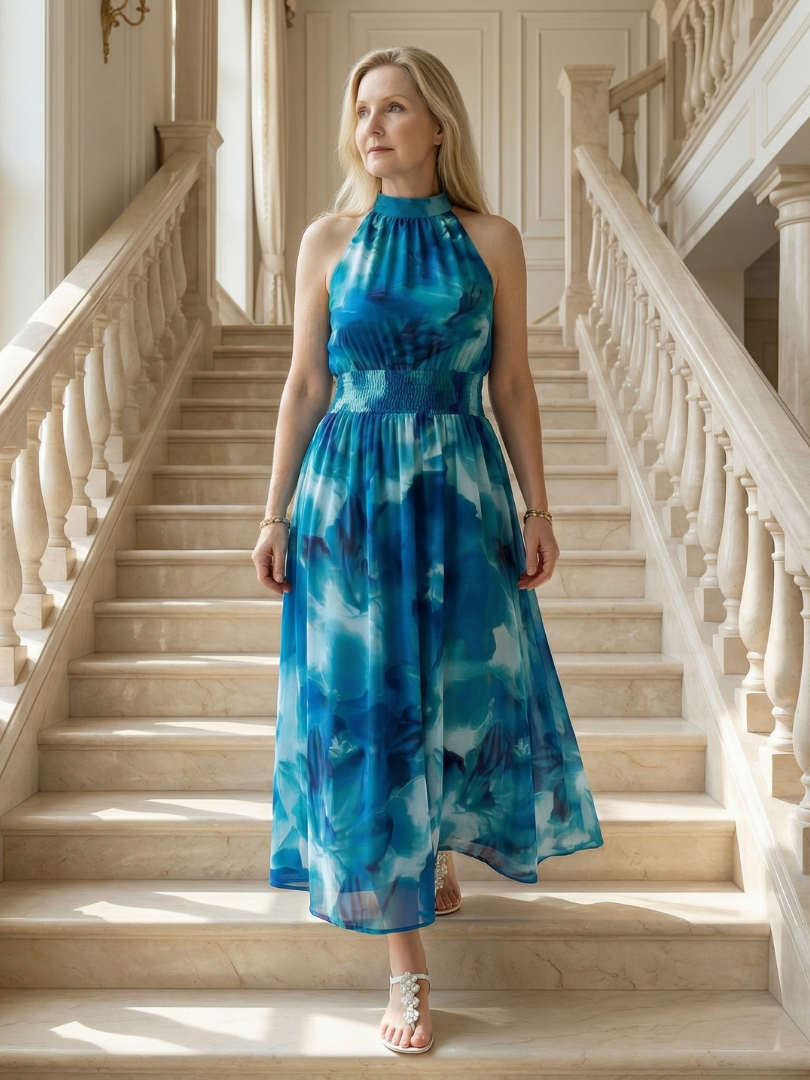 Sylin – Gathered Halter Midi Dress