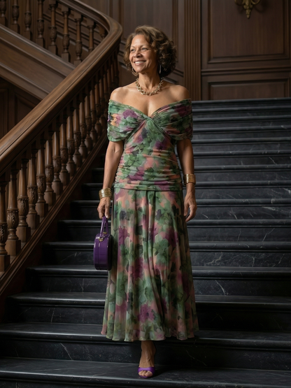 Calen – Off Shoulder Flow Midi Dresses