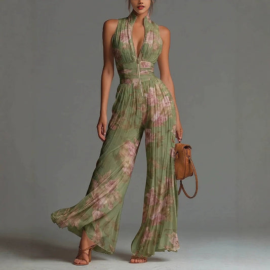 Seraphina – Pleated Floral Chiffon Jumpsuit