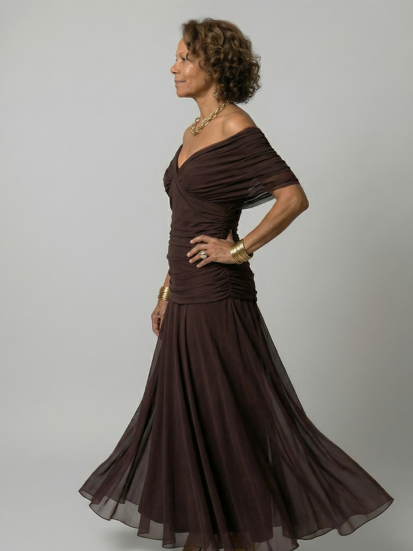 Calen – Off Shoulder Flow Midi Dresses