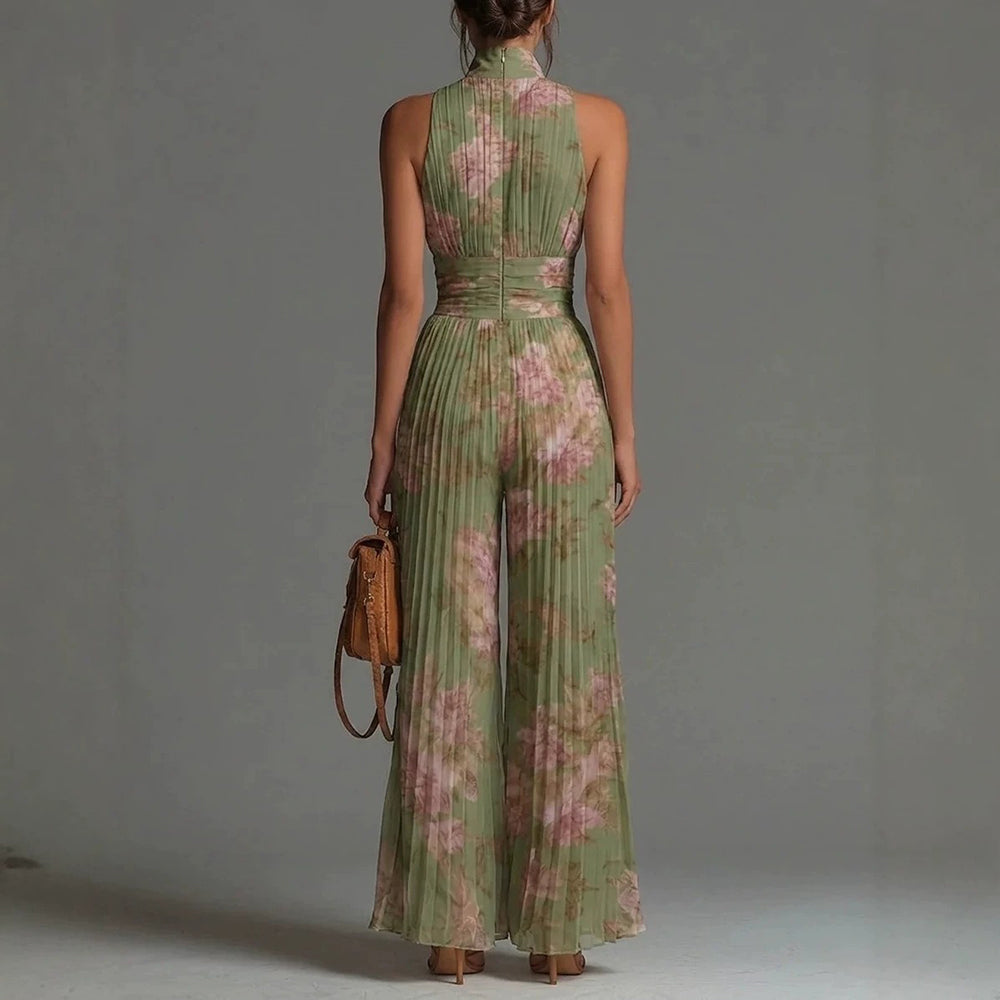 Seraphina – Pleated Floral Chiffon Jumpsuit