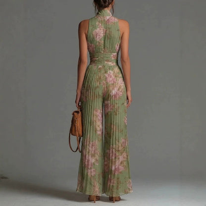 Seraphina – Pleated Floral Chiffon Jumpsuit