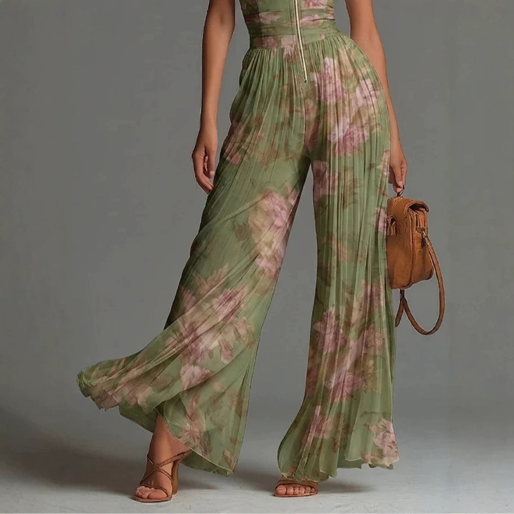 Seraphina – Pleated Floral Chiffon Jumpsuit