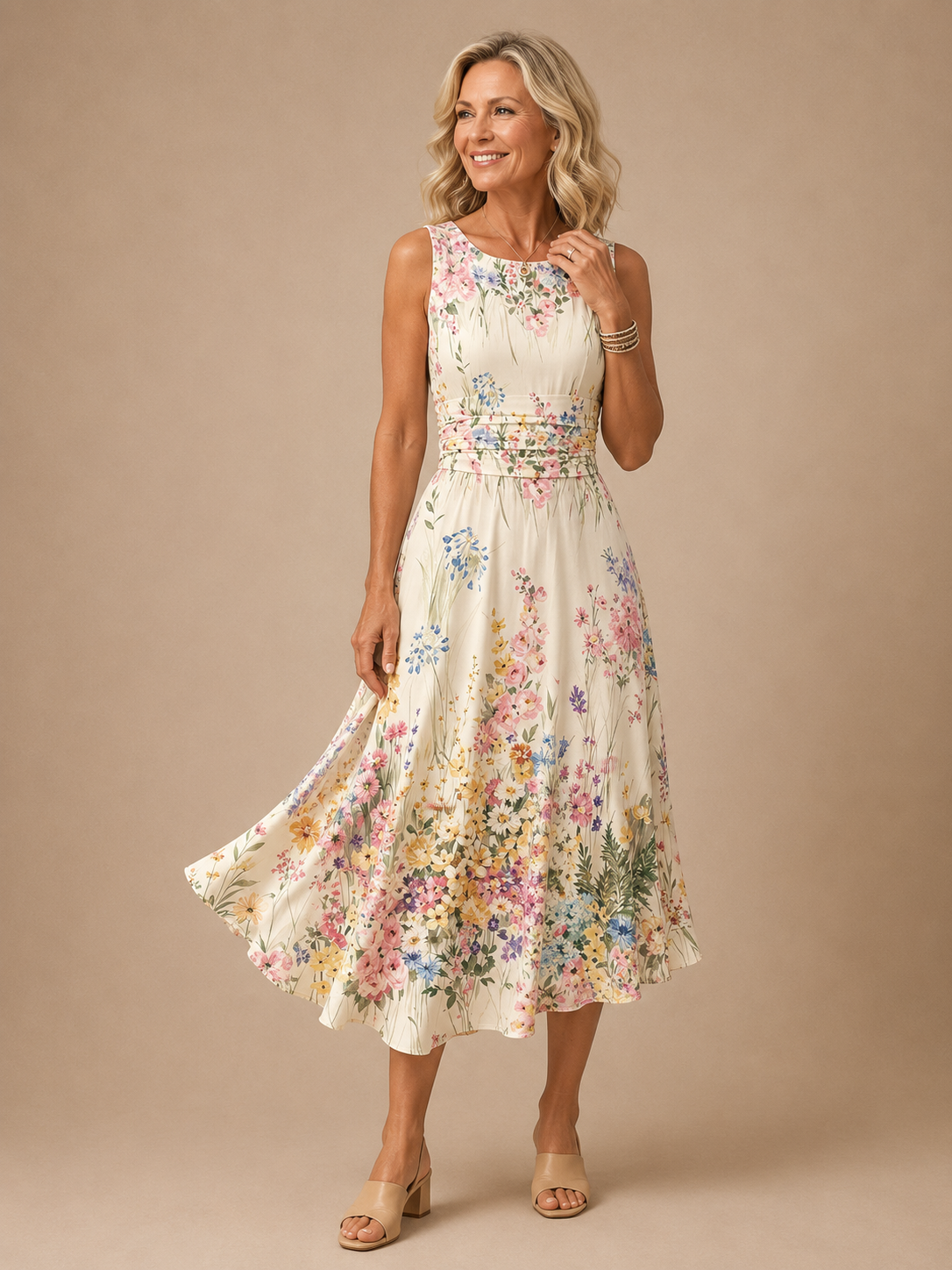 Harlow – Sleeveless Floral Midi Dress