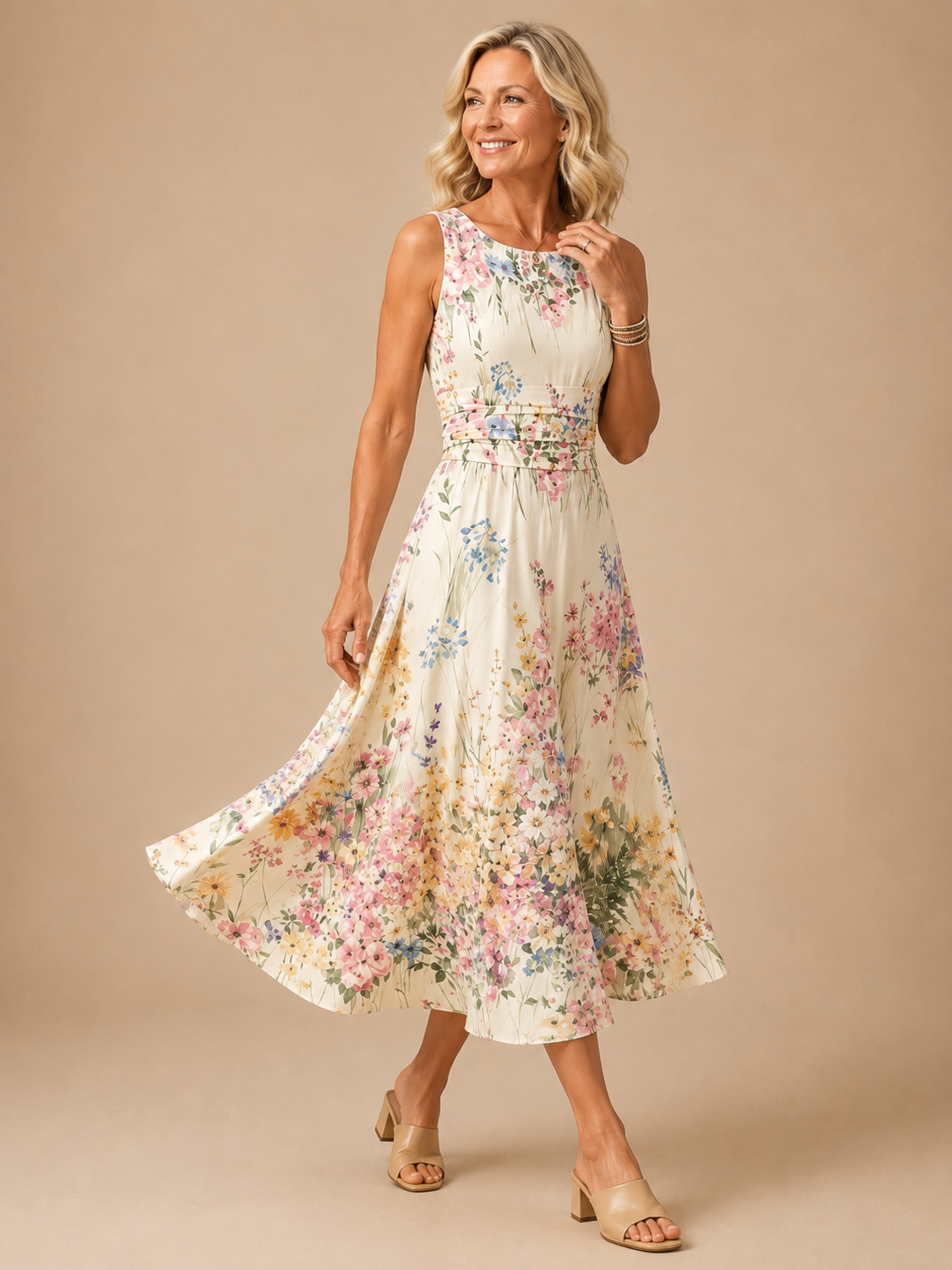 Harlow – Sleeveless Floral Midi Dress