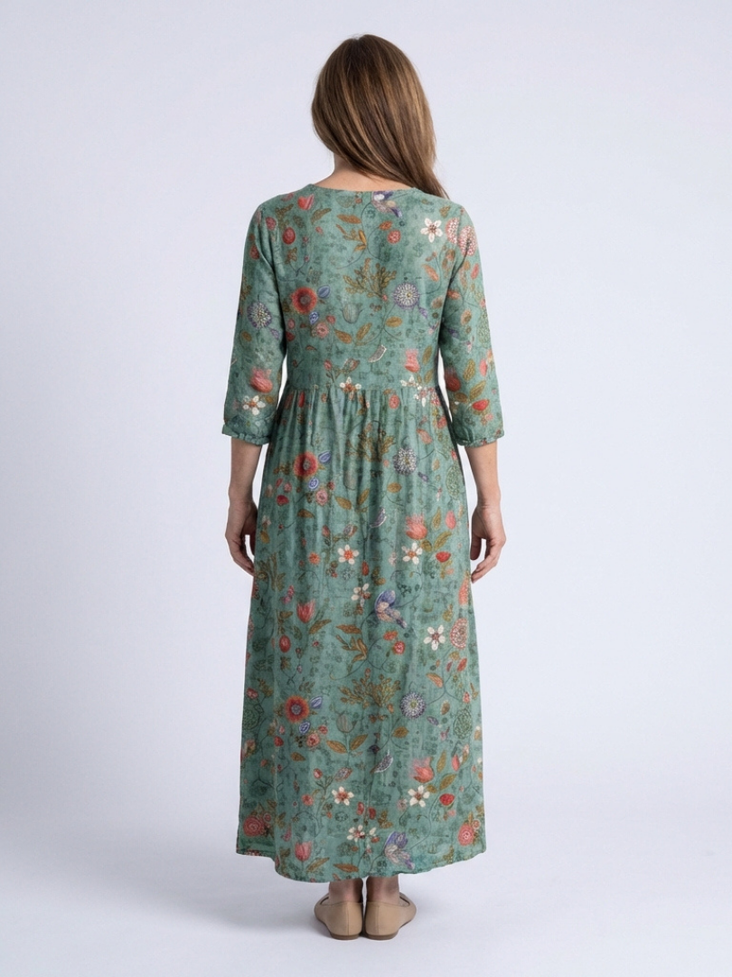 Marina – Floral V Neck Three Quarter Sleeve Maxi Dress