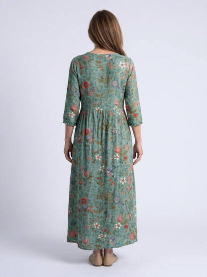 Marina – Floral V Neck Three Quarter Sleeve Maxi Dress