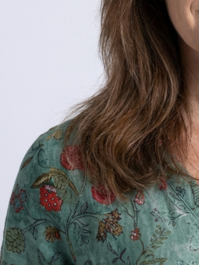 Marina – Floral V Neck Three Quarter Sleeve Maxi Dress