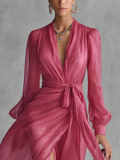 Beatrice – Elegant Chiffon V-neck Tie-waist Long Dress