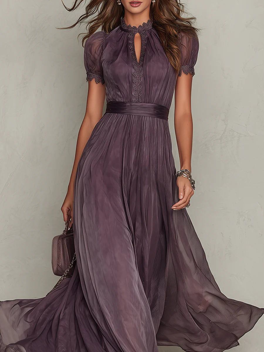 Violet Passage – Split-Neck Chiffon Maxi Dress