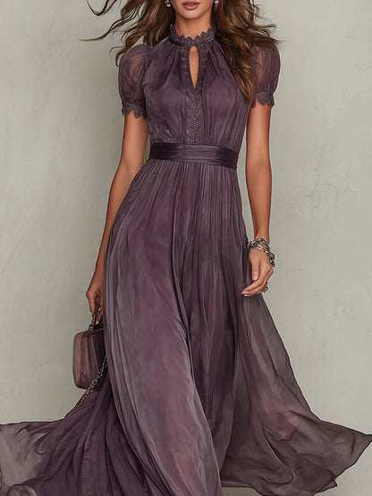 Violet Passage – Split-Neck Chiffon Maxi Dress