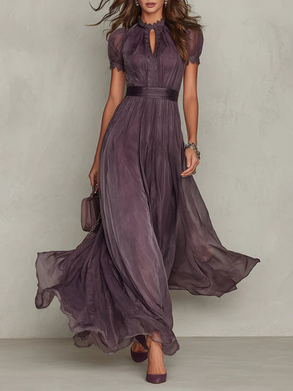 Violet Passage – Split-Neck Chiffon Maxi Dress