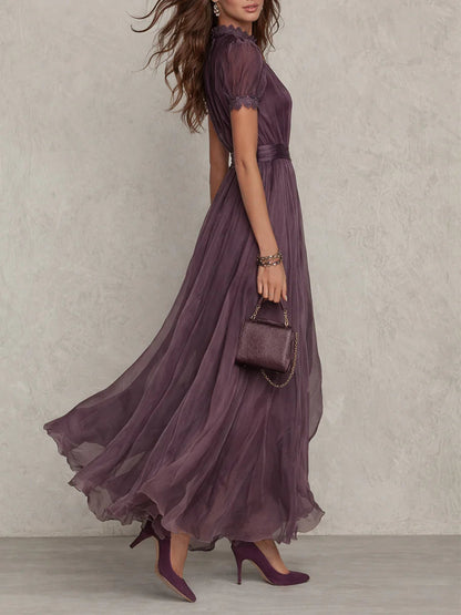 Violet Passage – Split-Neck Chiffon Maxi Dress