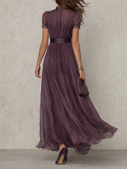 Violet Passage – Split-Neck Chiffon Maxi Dress