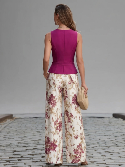 Petal Parade – Pink Vest & Floral Wide-Leg Pant Set