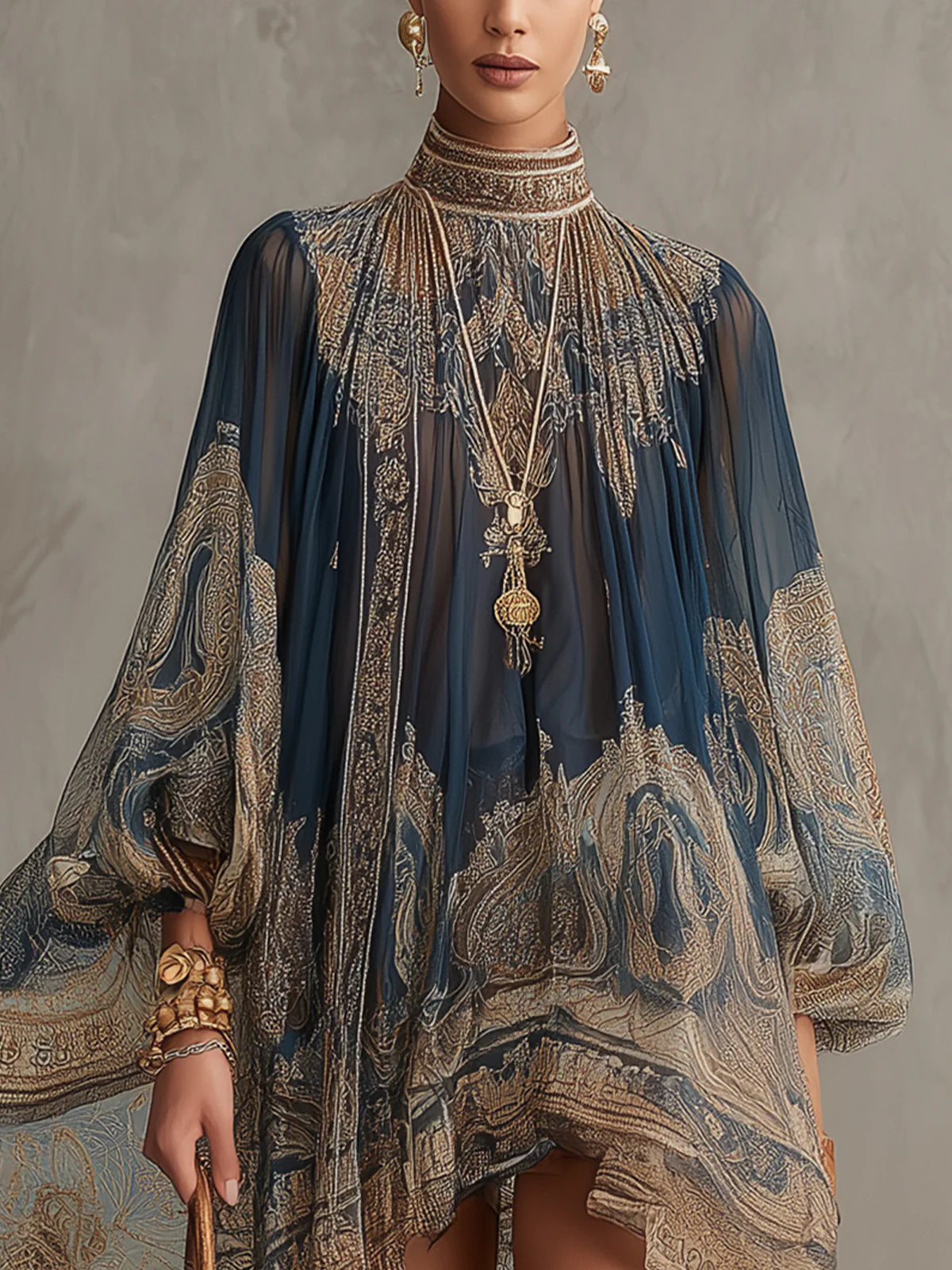 Cobalt Baroque – Baroque-Print Chiffon Mini Dress