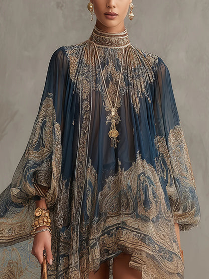 Cobalt Baroque – Baroque-Print Chiffon Mini Dress