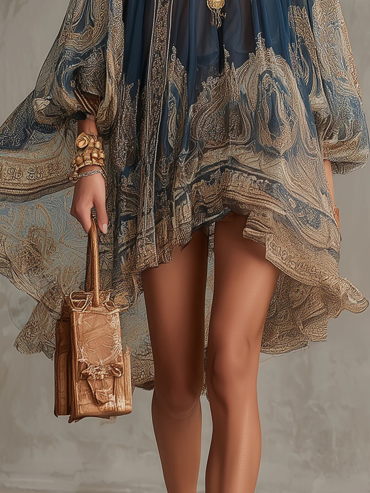 Cobalt Baroque – Baroque-Print Chiffon Mini Dress