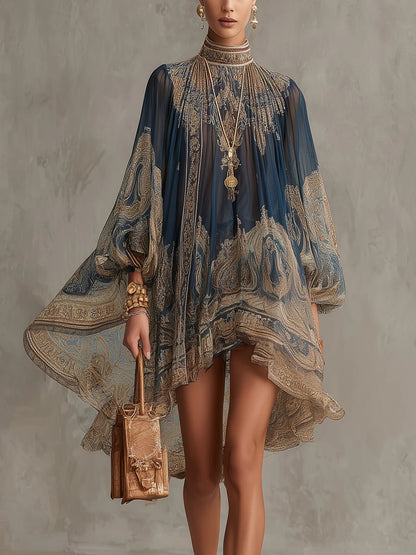 Cobalt Baroque – Baroque-Print Chiffon Mini Dress