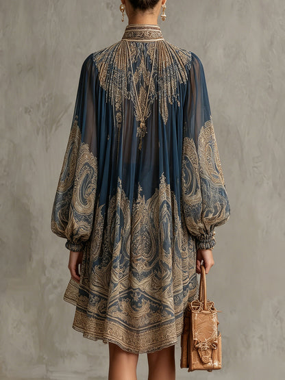 Cobalt Baroque – Baroque-Print Chiffon Mini Dress