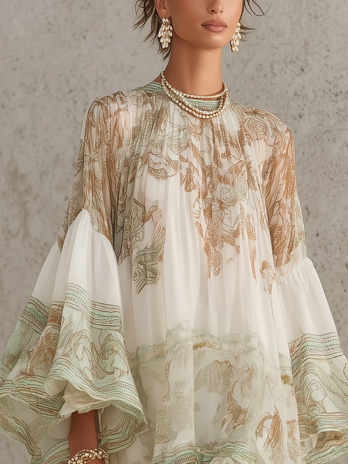 Meadow Stripe – Striped Chiffon Ruffle-Sleeve Mini Dress