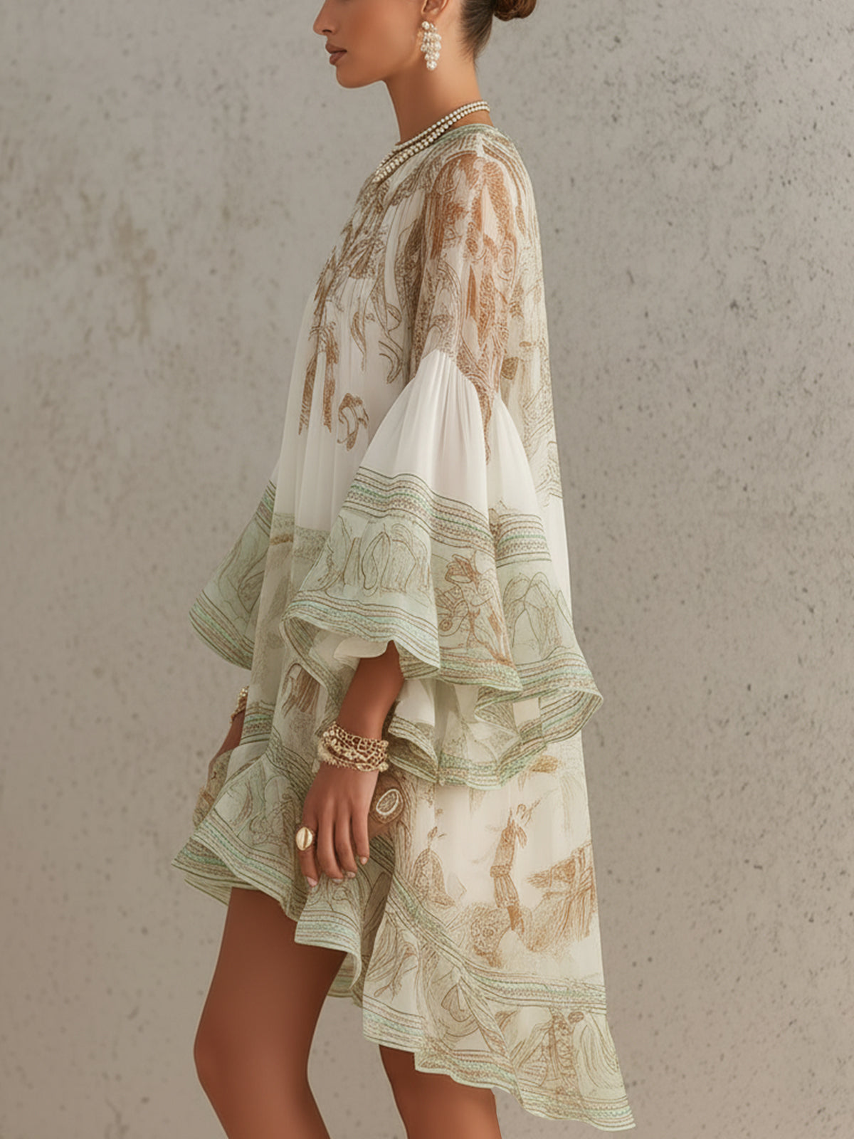 Meadow Stripe – Striped Chiffon Ruffle-Sleeve Mini Dress
