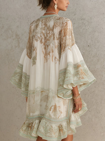 Meadow Stripe – Striped Chiffon Ruffle-Sleeve Mini Dress