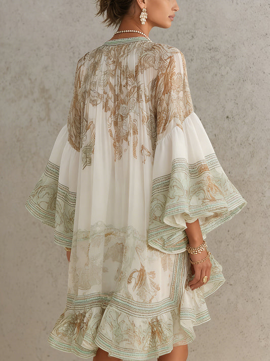 Meadow Stripe – Striped Chiffon Ruffle-Sleeve Mini Dress