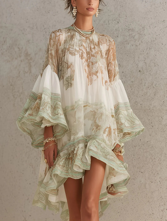 Meadow Stripe – Striped Chiffon Ruffle-Sleeve Mini Dress