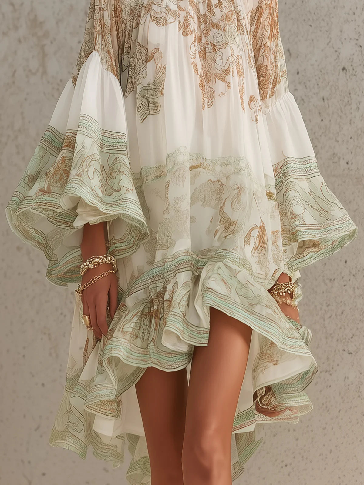 Meadow Stripe – Striped Chiffon Ruffle-Sleeve Mini Dress