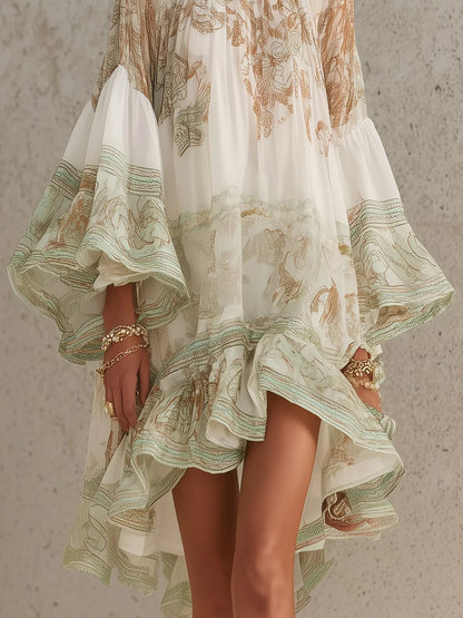 Meadow Stripe – Striped Chiffon Ruffle-Sleeve Mini Dress