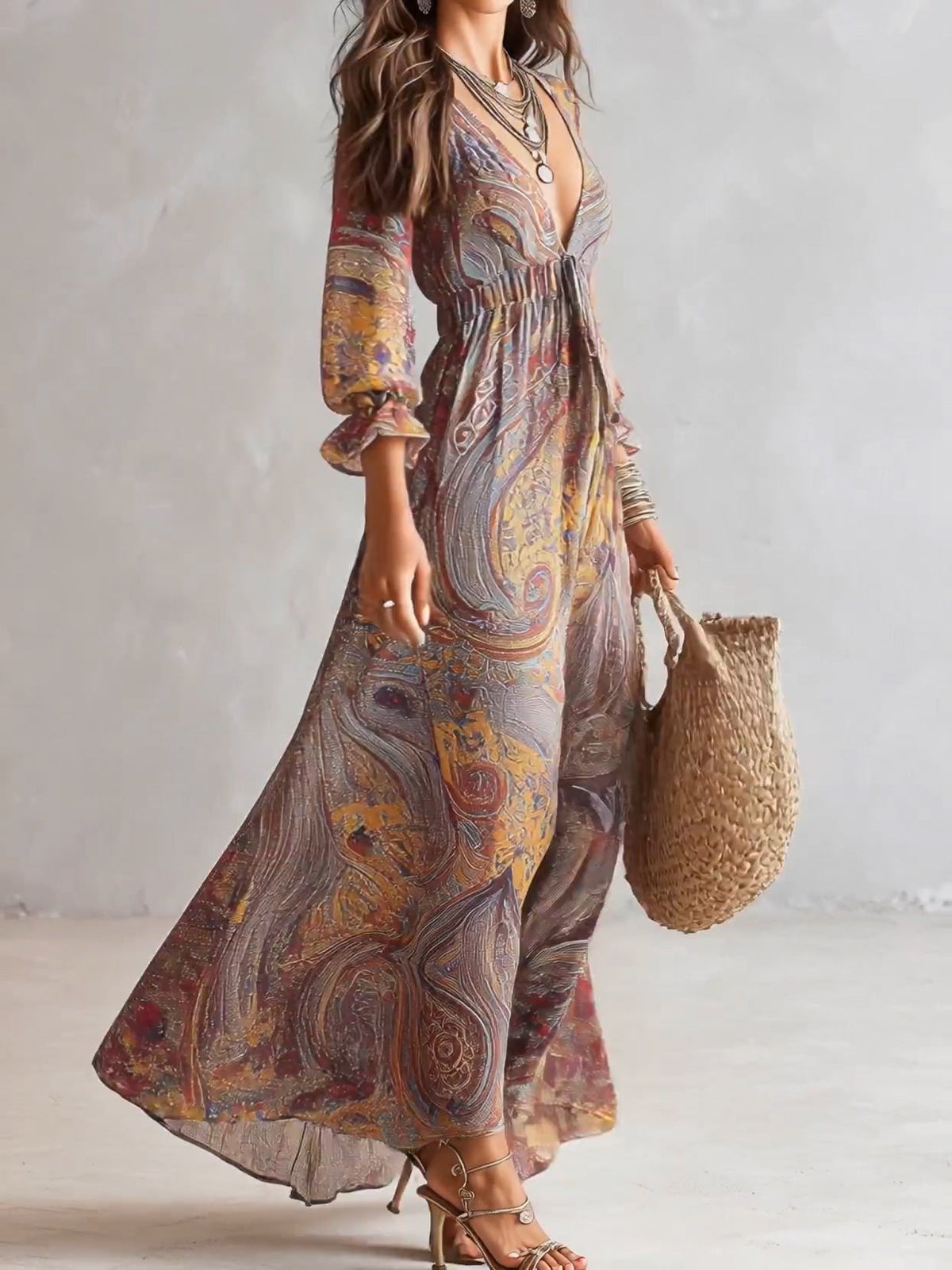 Paisley Caravan – Paisley Deep-V Chiffon Maxi Dress