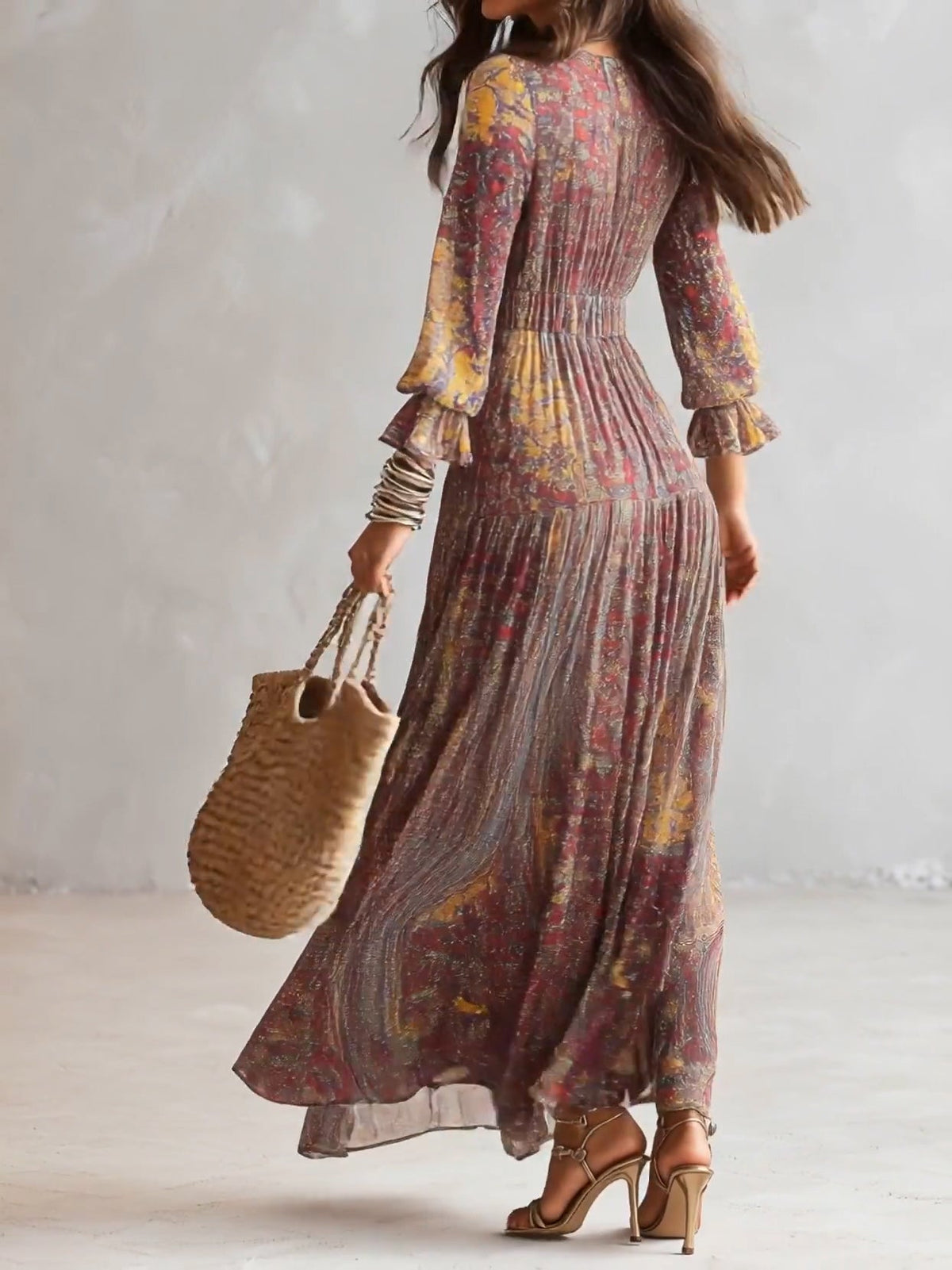Paisley Caravan – Paisley Deep-V Chiffon Maxi Dress