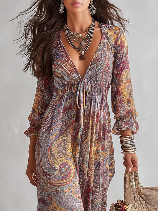 Paisley Caravan – Paisley Deep-V Chiffon Maxi Dress