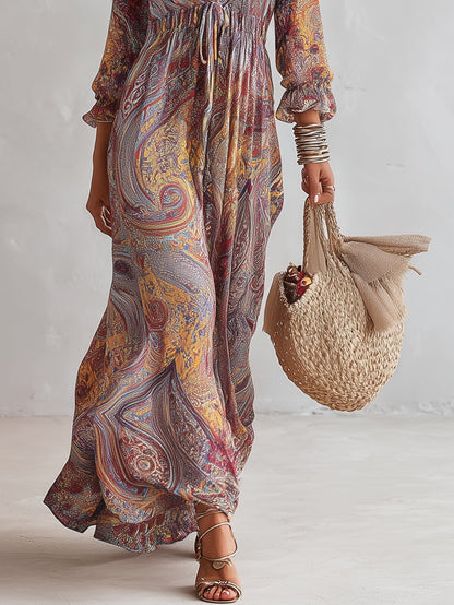 Paisley Caravan – Paisley Deep-V Chiffon Maxi Dress