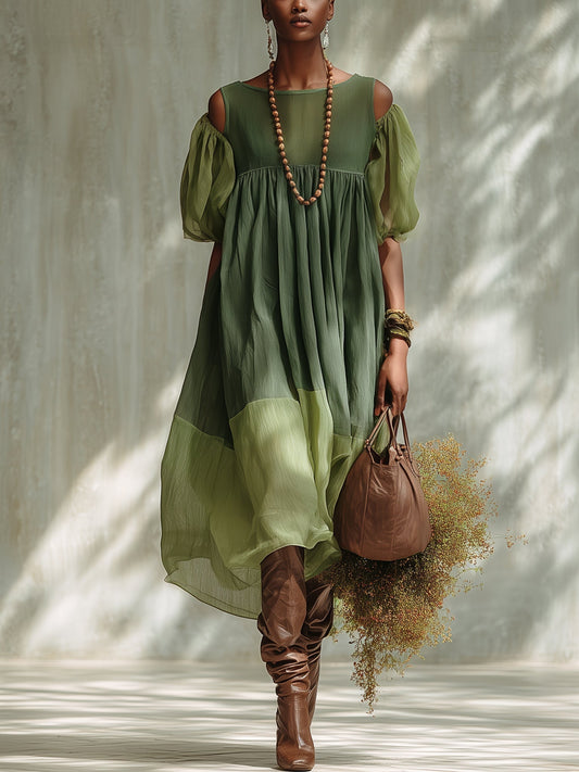 Greenhouse Waltz – Off-Shoulder Chiffon Midi Dress