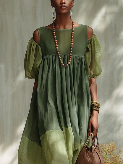 Greenhouse Waltz – Off-Shoulder Chiffon Midi Dress