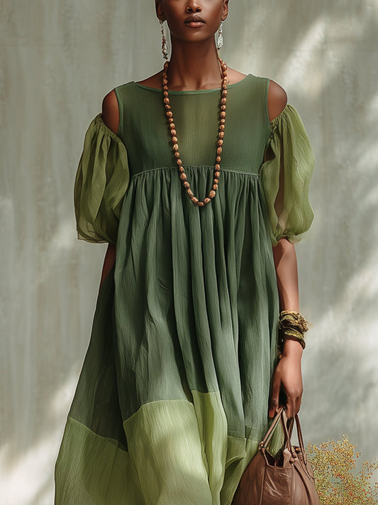 Greenhouse Waltz – Off-Shoulder Chiffon Midi Dress