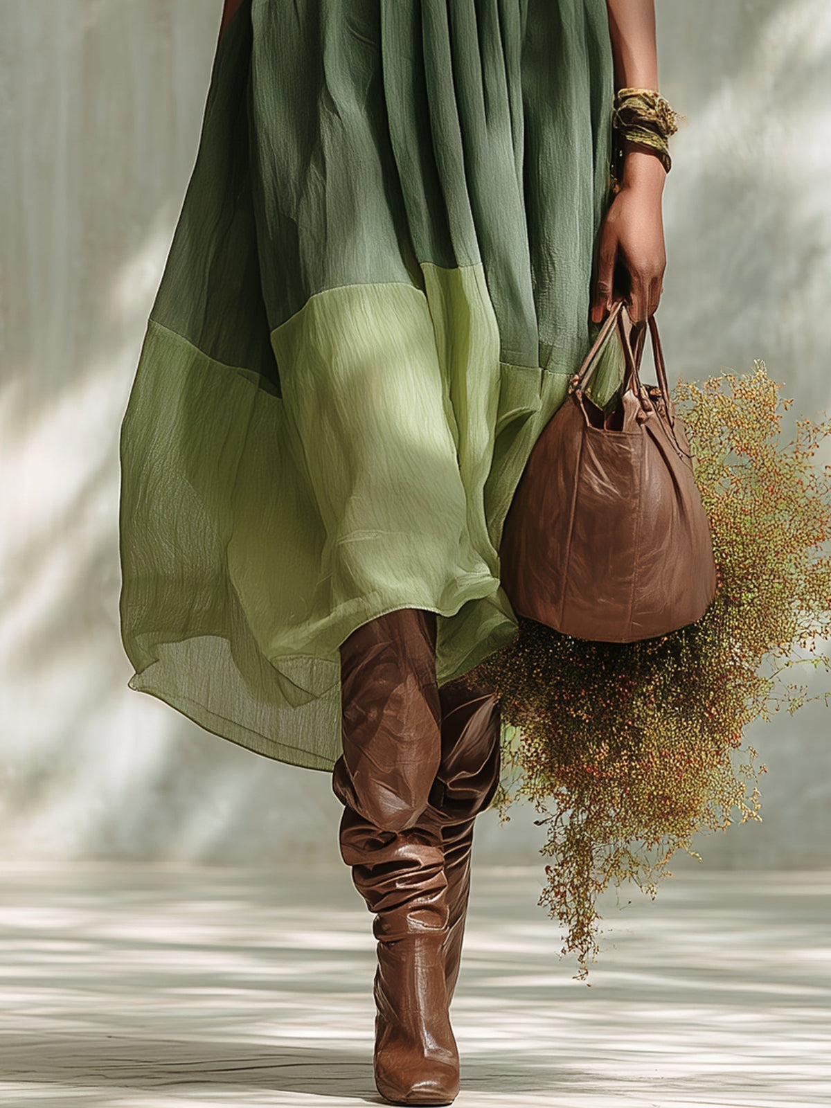 Greenhouse Waltz – Off-Shoulder Chiffon Midi Dress